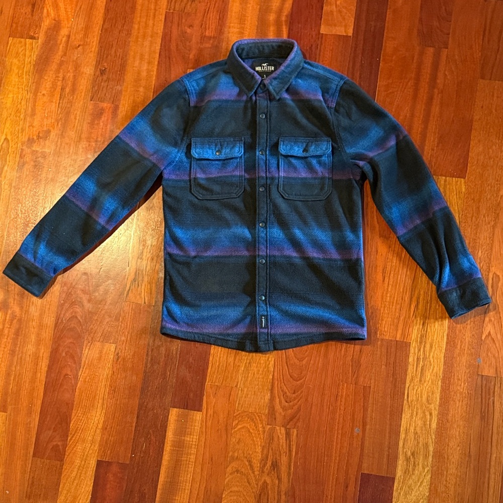 Hollister Black, Blue and Purple Plaid Fleece Shirt